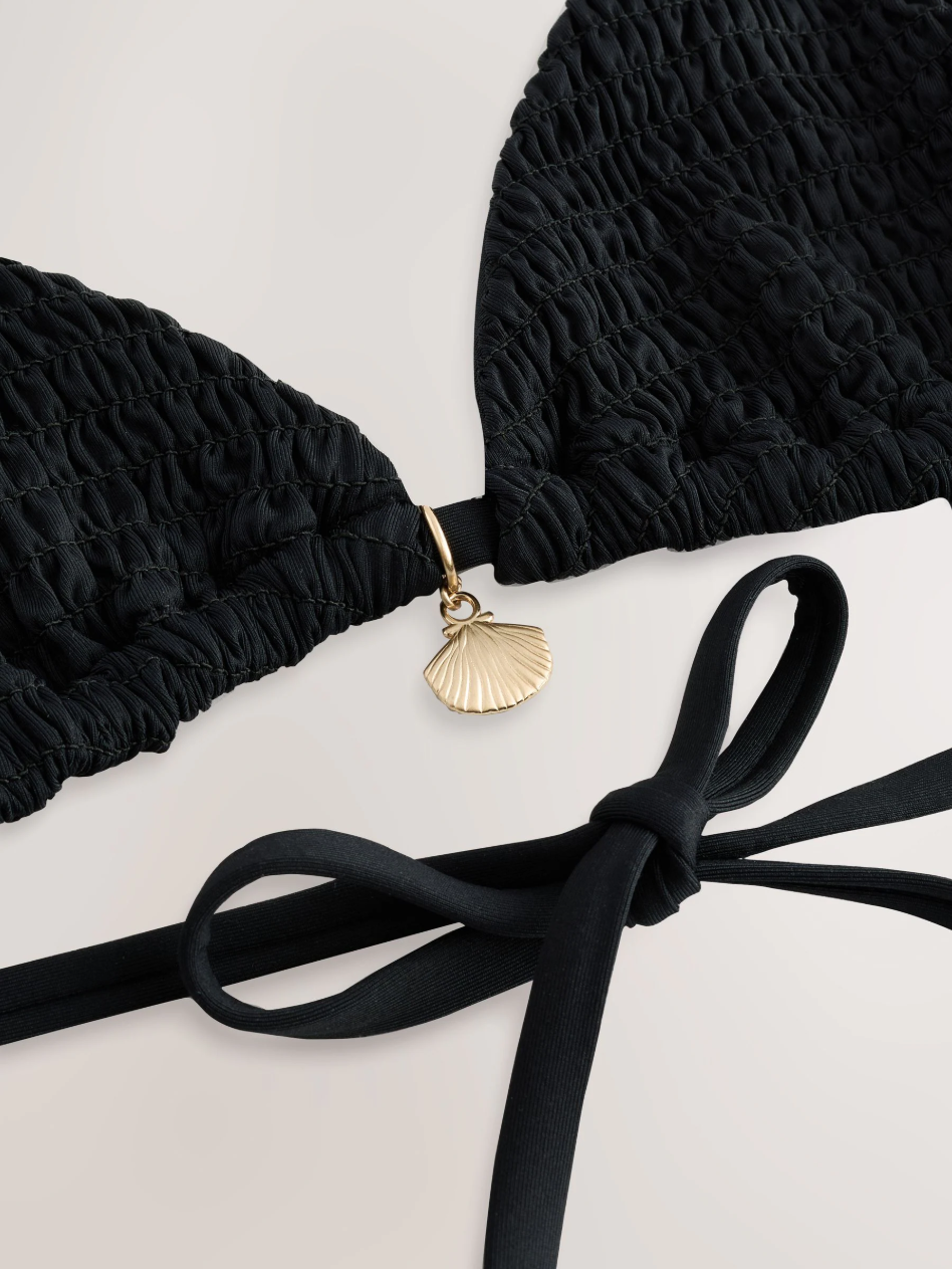 Black Shirred Triangle Bikini Top