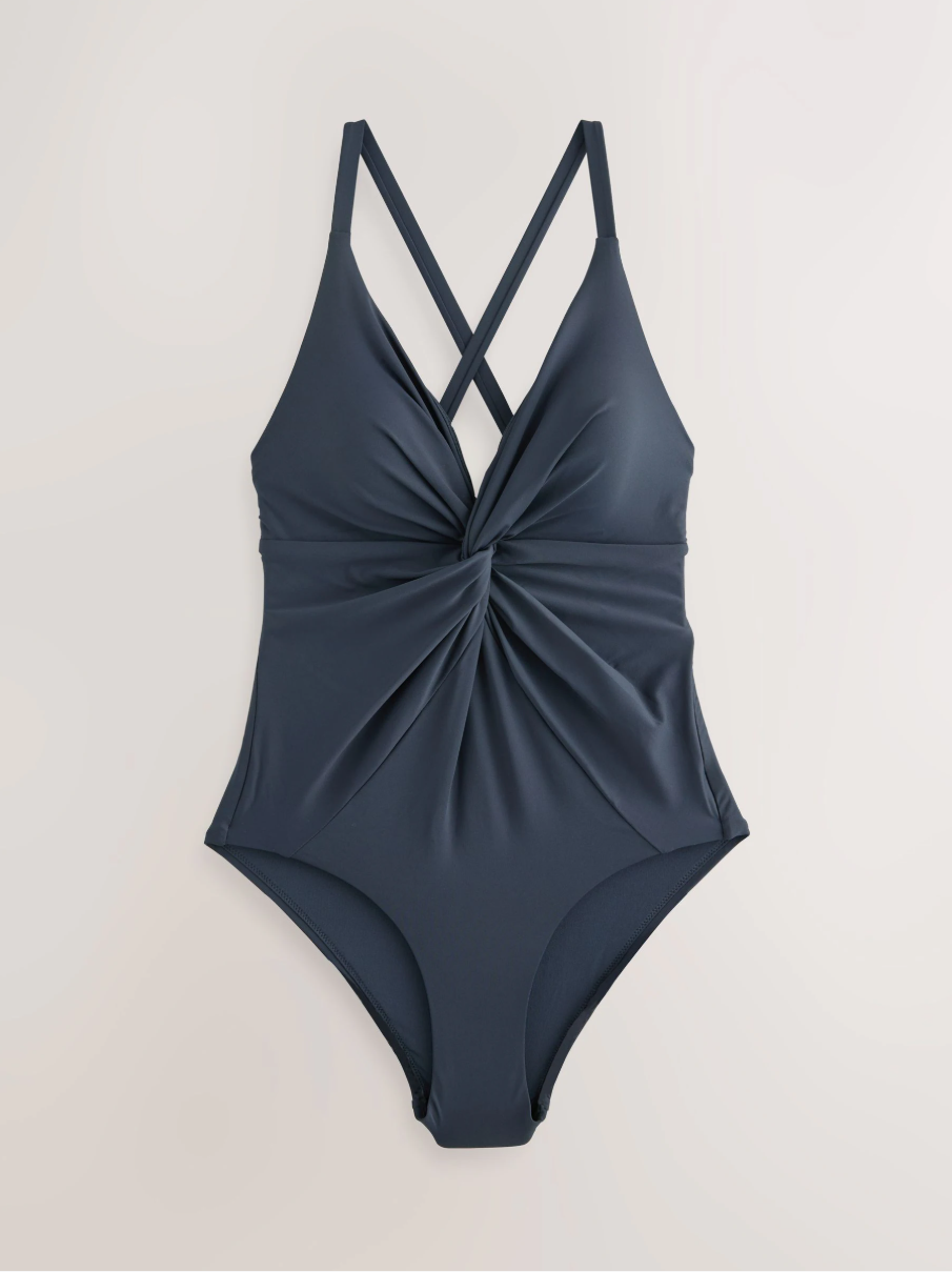 Navy Print Twist Front Tummy Control Swimsuit