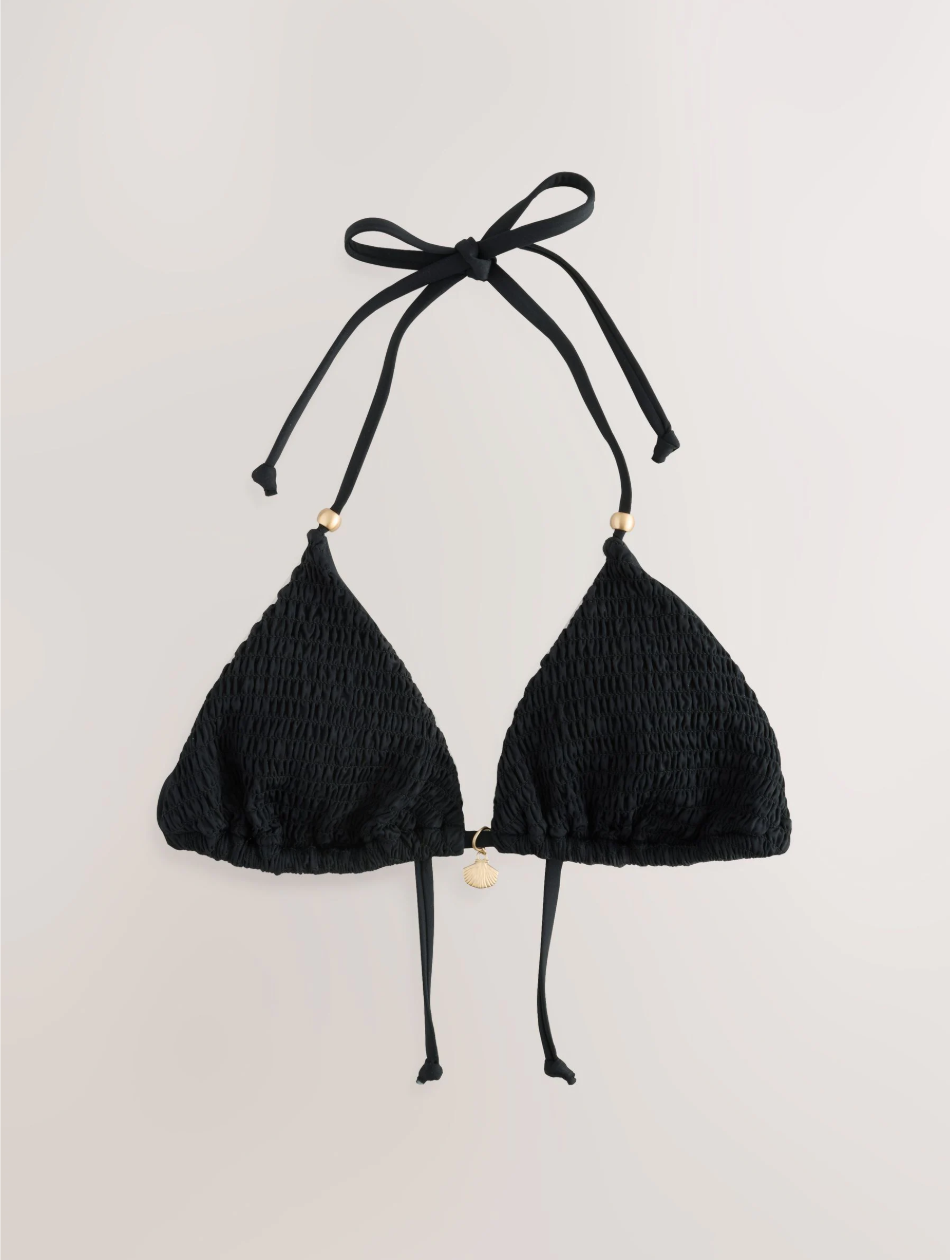 Black Shirred Triangle Bikini Top